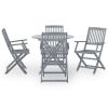 5 Piece Folding Outdoor Dining Set Solid Eucalyptus Wood