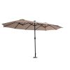 15FT Patio Double-Sided Umbrella with Solar LED Lights, Outdoor Market Umbrella with 48 Solar Powered LED Lights & Crank