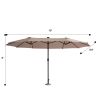 15FT Patio Double-Sided Umbrella with Solar LED Lights, Outdoor Market Umbrella with 48 Solar Powered LED Lights & Crank