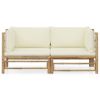 2 Piece Garden Lounge Set with Cream White Cushions Bamboo